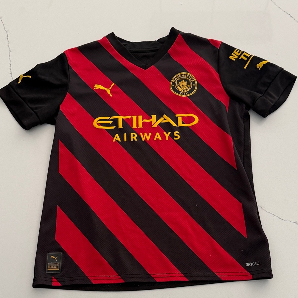 Puma Kids Red and Black Diagonal Stripe Jersey